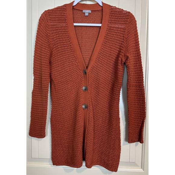 J. Jill Sweaters - J.‎ Jill Orange 3 Button Cardigan Sweater Wool Cotton Blend Longer Length Sz M